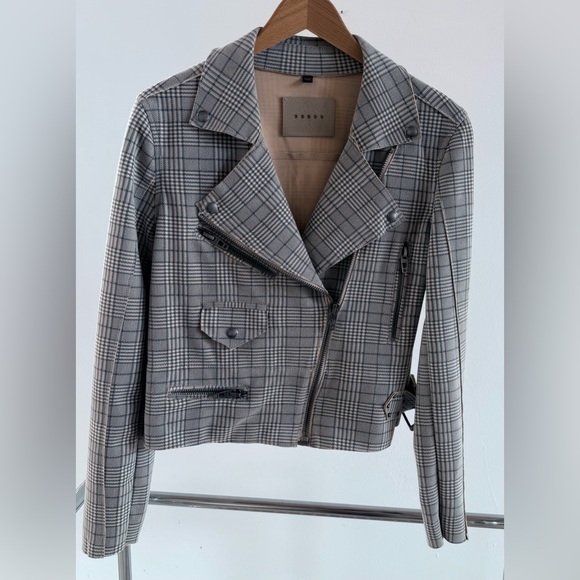 Blank NYC Jackets & Blazers - Blank NYC Grey and Cream Glen Plaid Women's Moto Jacket - Small - Like New!